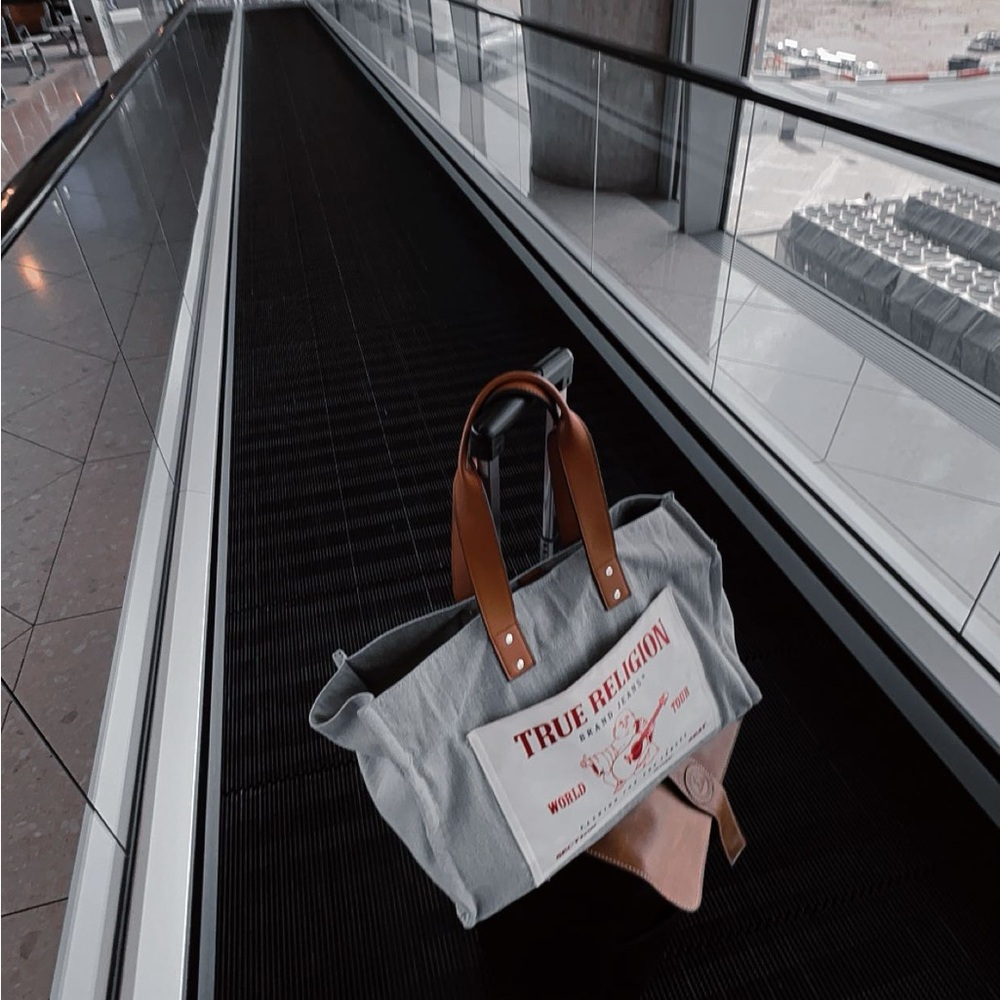 True Religion Gray Tote with Brown Accents